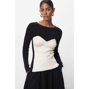 Mara Hoffman Scarlet Sweater M Ivory Black Colorblock Ribbed Knit Boatneck Top